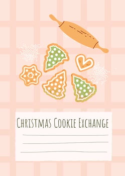 New Year greeting card with cookies, rolling pin. vector