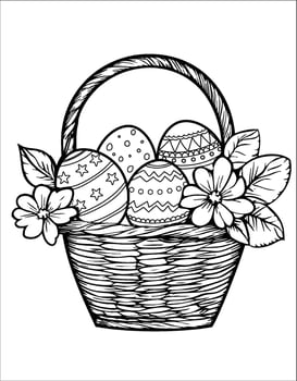 Colouring page Easter basket with eggs and flowers vector
