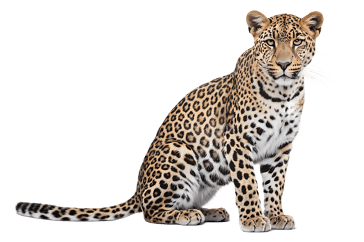 Leopard sitting gracefully on a white background png