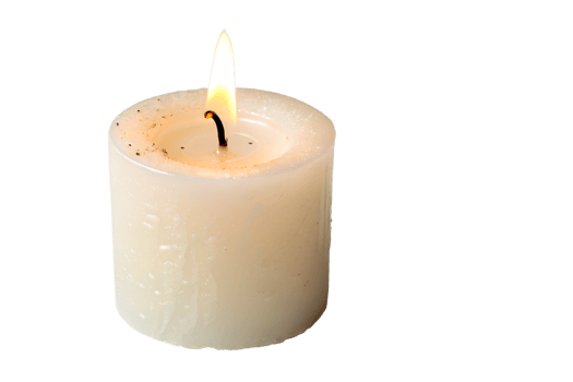 White candle burning brightly in a dark room png
