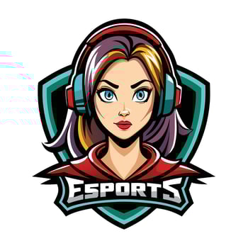 a woman with headphones on her head in the logo for esports vector