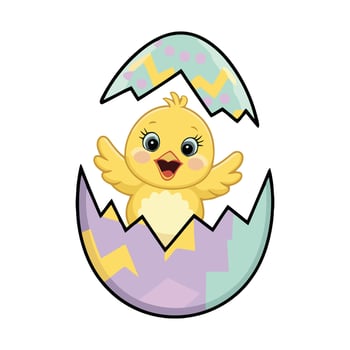 A cartoon baby chick in an easter egg vector