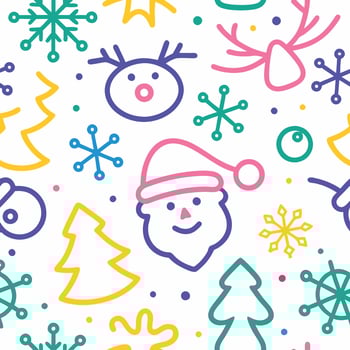 christmas seamless pattern with santa claus, reindeer, fir trees and snowfl vector