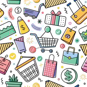 shopping seamless pattern with colorful icons vector