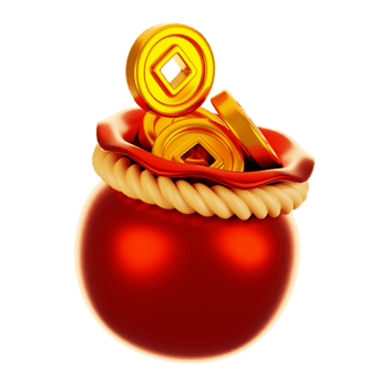3d rendering coin bag icon. Chinese new year icon concept png