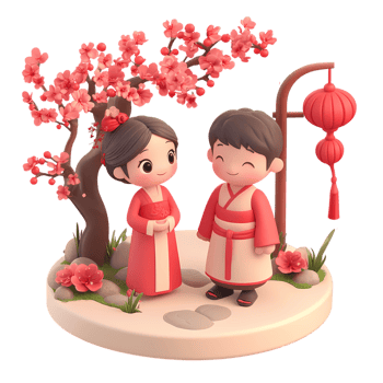 3d illustration of a couple in traditional chinese dress png