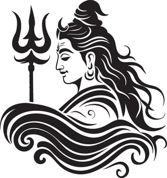 Divine Lord Shiva Stencil Design Serene Side Profile with Trishul and Aura vector