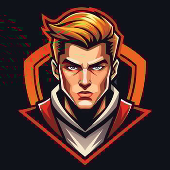 a male esports player with red hair and an orange background vector