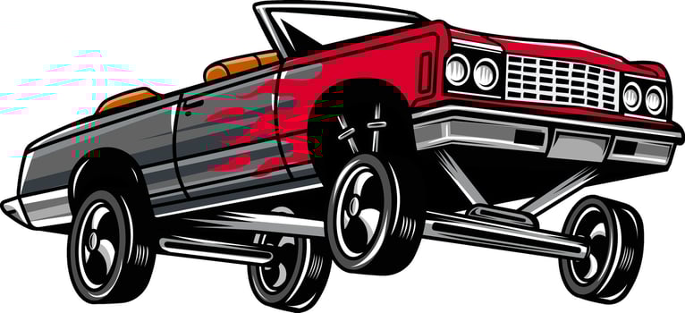 Retro American Lowrider Muscle Bouncing Car Cartoon Illustration vector