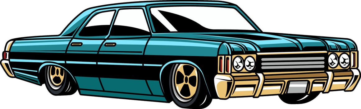 American Vintage Blue Muscle Car Cartoon Illustration vector