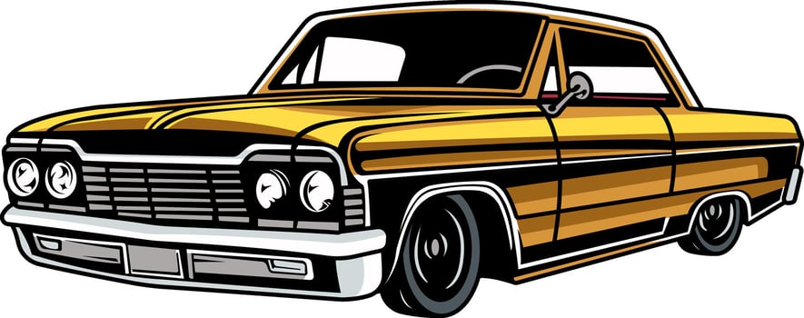 Classic Gold Muscle Car Cartoon Illustration vector