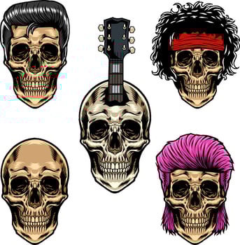 Set of Skull Head World Rock Day Cartoon Illustration vector