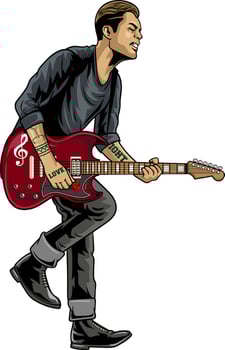 Man performing Guitar World Rock Day Cartoon Illustration vector