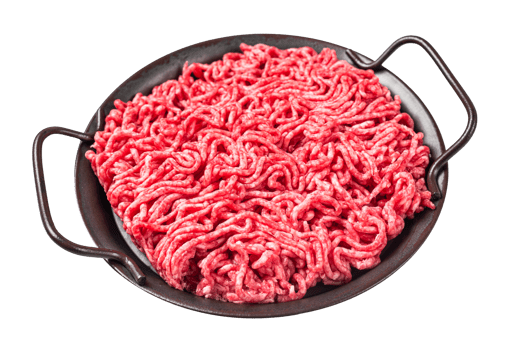 Raw Mince Ground meat in a kitchen tray. White background. Top view png