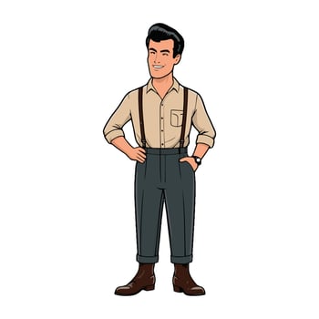 A cartoon man in a shirt and suspenders vector