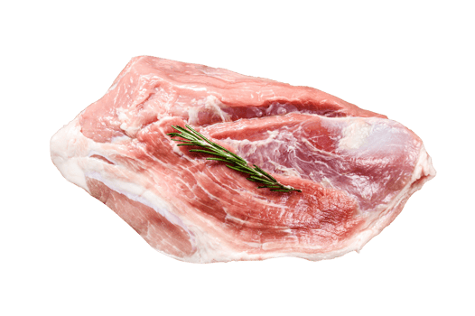 fresh pork cuts. Raw meat with spices. hind leg steak. Gray background. Top view png