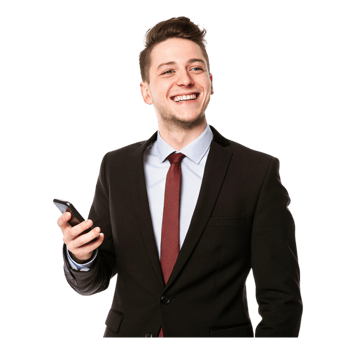 Professional Businessman Holding a Smartphone with Confidence png