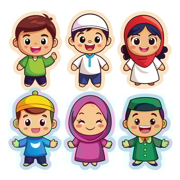 muslim children cartoon set illustration vector