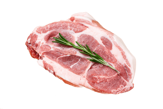 Fresh Raw pork neck meat. Chop steak. White background. Top view png