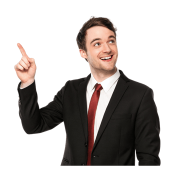 Happy Businessman in Formal Attire Pointing At Something png