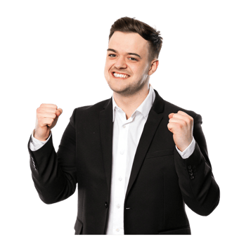 Confident Businessman in Formal Attire Celebrating Big Wins png