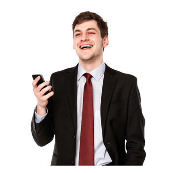 Confident Businessman Holding a Smartphone in Hand png