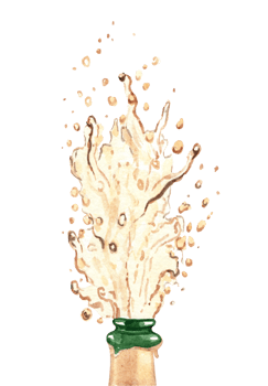 Watercolor splashing champagne bottle hand drawn isolated png