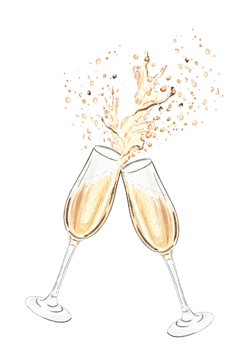 Watercolor champagne glasses splashing isolated png