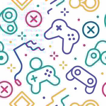 a colorful pattern with game controllers and other items vector