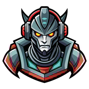 a robot head with red eyes and a helmet vector