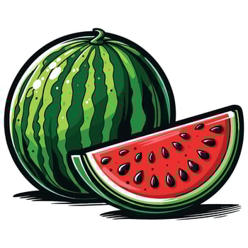 Fresh Watermelon Illustration Full and Sliced Digital Clipart vector