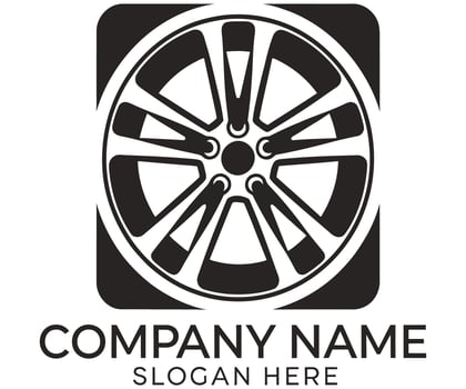 A black and white logo for a car wheel vector