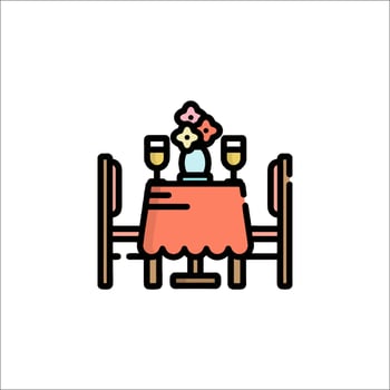 A table with two chairs and a vase of flowers vector