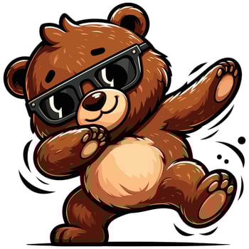 Cute Brown Bear Wearing Sunglasses in a Dabbing Pose Cartoon Illustration vector