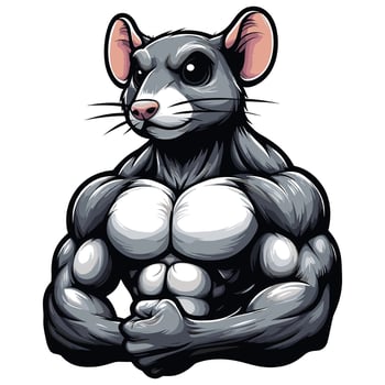 Cartoon Illustration of a Strong Muscular Rat with Defined Biceps and Tough Expression vector