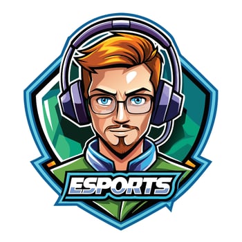 esports logo with a man wearing headphones vector
