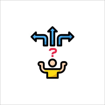 A man is looking at two arrows pointing to different directions vector