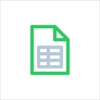 A green and white icon of a file vector
