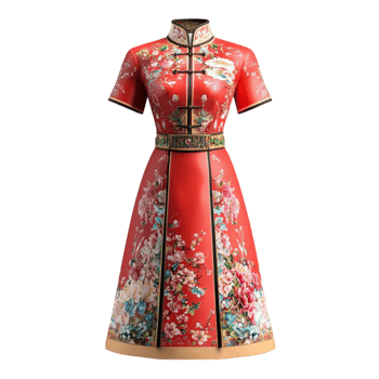 Traditional Oriental Dress in Red and Gold png