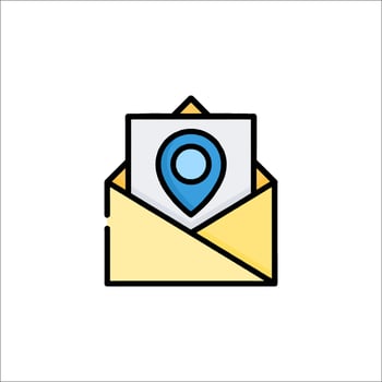 An envelope with a pin on it and a map icon vector