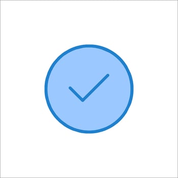 A blue check mark icon on a white background vector