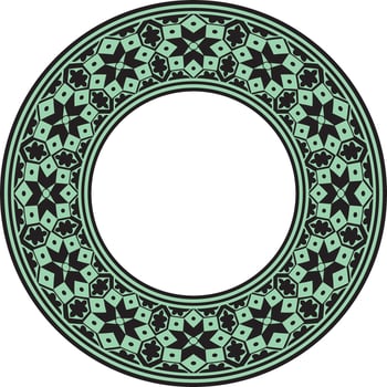 round national green with black ornament of ancient Persia. Iranian ethnic circle, ring, border, frame. vector