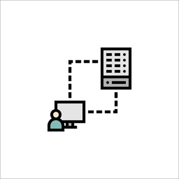 A person is sitting at a computer and a computer is connected to it vector