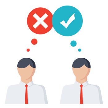 two people with a check mark and an x mark on their heads png