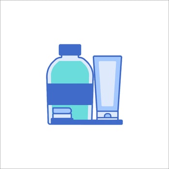 A bottle of toothpaste and a glass of water vector