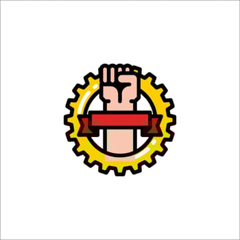 A fist in the center of a gear wheel vector