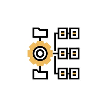 A black and yellow icon of a computer vector