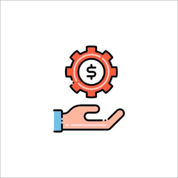 A hand holding a gear wheel with a dollar sign vector
