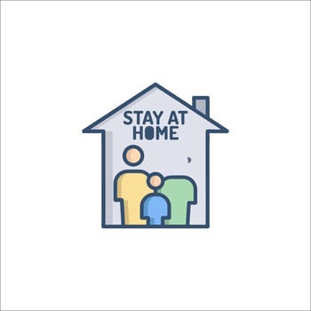 Stay at home icon with family and dog vector