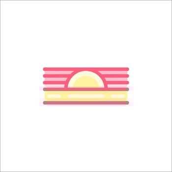 A pink and yellow striped cake with a sun in the middle vector